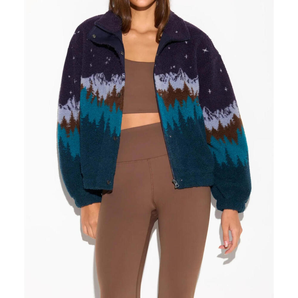 NWT Spiritual Gangster M Anthropologie Sherpa Fleece Jacket  Mountain Dusk $258